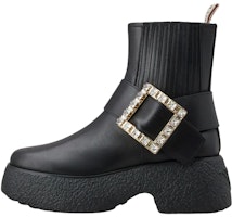 (Women) Roger Vivier 'Black Crystal Buckle Leather Platform Ankle Boot' RVW64233920QGWB999 (Women) Roger Vivier 'Black Crystal Buckle Leather Platform Ankle Boot' RVW64233920QGWB999