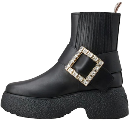 (Women) Roger Vivier 'Black Crystal Buckle Leather Platform Ankle Boot' RVW64233920QGWB999 Buy (Women) Roger Vivier 'Black Crystal Buckle Leather Platform Ankle Boot' RVW64233920QGWB999