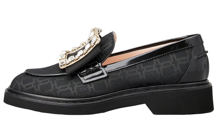 (W) Roger Vivier 'Black Crystal Buckle Loafer'