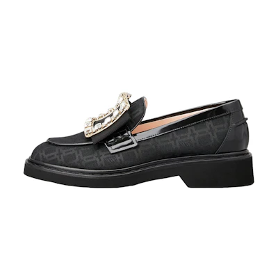 (W) Roger Vivier 'Black Crystal Buckle Loafer'
