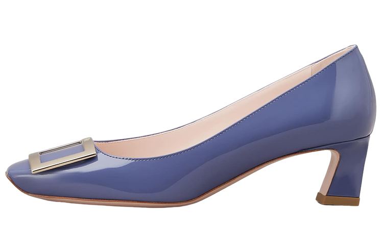 (Women) Roger Vivier 'Blue Patent Square Toe Chunky Heel with Metal Buckle' RVW44815280D1PU822