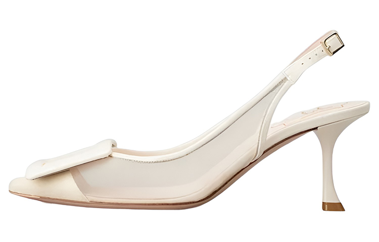 (W) Roger Vivier 'Cream Buckle Mesh High Heels'