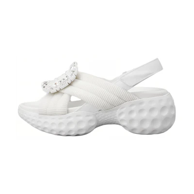 (W) Roger Vivier 'White Crystal Buckle Fabric Sandals'