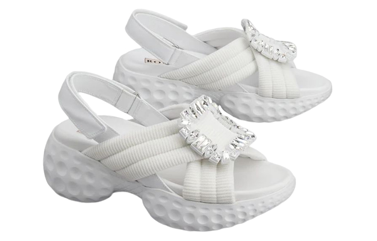 (W) Roger Vivier 'White Crystal Buckle Fabric Sandals' 圖 2