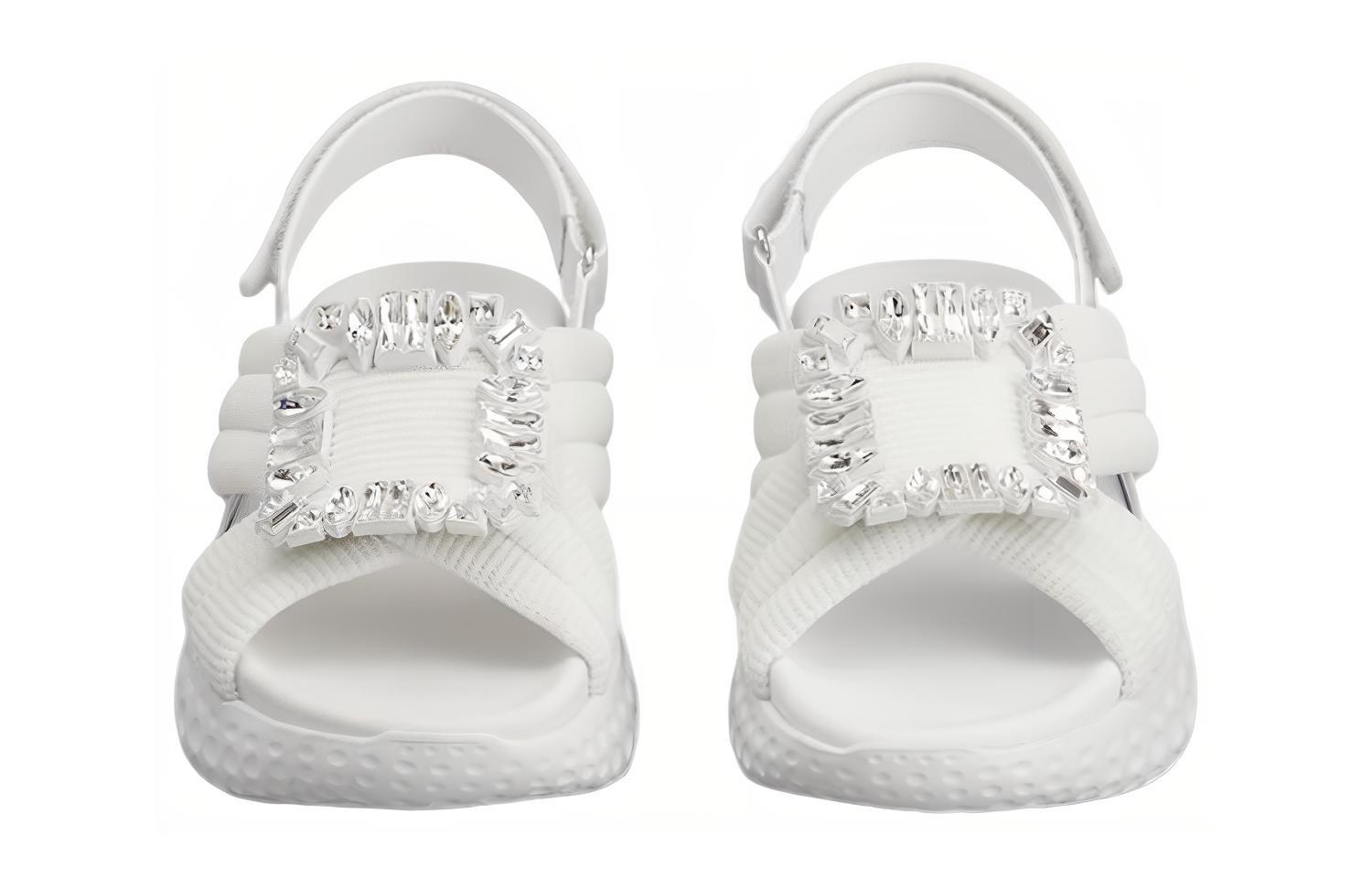 (W) Roger Vivier 'White Crystal Buckle Fabric Sandals' 圖 3