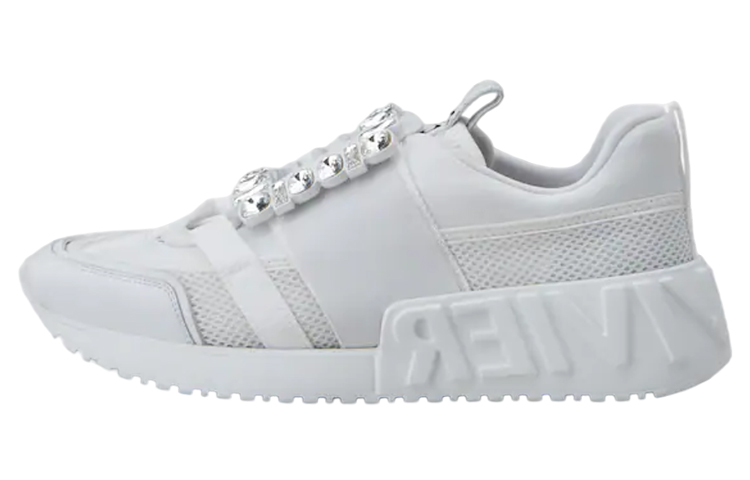 (W) Roger Vivier 'White Crystal Buckle Sneakers'