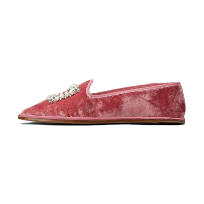 (W) Roger Vivier Babby Viv' Strass 'Pink Embroidered Buckle'