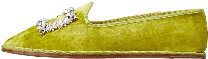 (Women) Roger Vivier Babby Viv' Strass Velvet Slip-On 'Green Crystal Buckle' RVW70134950AQPV213 (Women) Roger Vivier Babby Viv' Strass Velvet Slip-On 'Green Crystal Buckle' RVW70134950AQPV213