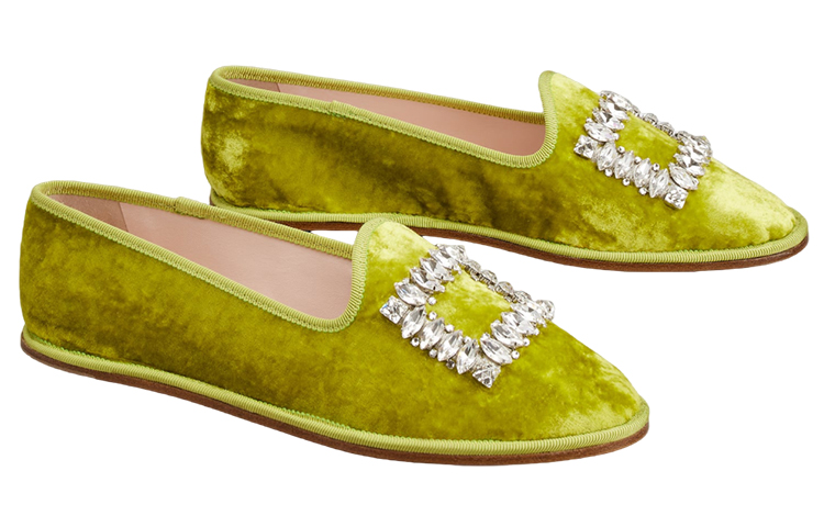 (W) Roger Vivier Babby Viv' Strass Velvet Slip-On 'Green Crystal Buckle' 圖 2