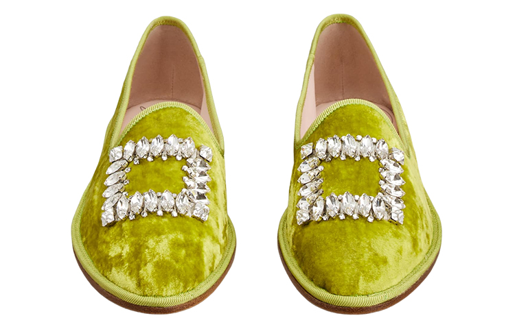 (W) Roger Vivier Babby Viv' Strass Velvet Slip-On 'Green Crystal Buckle' 圖 3