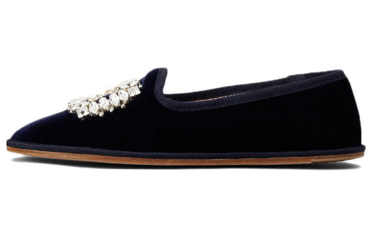 (W) Roger Vivier Babby Viv Flats 'Blue Embroidered Crystal Buckle'
