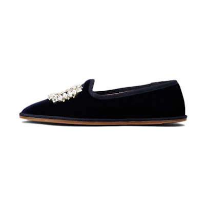 (W) Roger Vivier Babby Viv Flats 'Blue Embroidered Crystal Buckle'