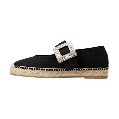 (W) Roger Vivier Babies 'Black Sparkle Buckle Espadrilles'