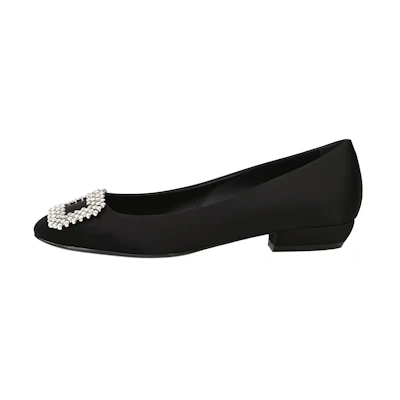 (W) Roger Vivier Ballerina Flat 'Black Satin'