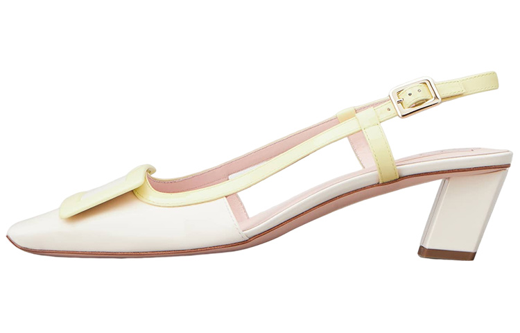 (Women) Roger Vivier Belle Vivier 'Beige Buckle Square Toe Block Heel' RVW00625601D1P1U03