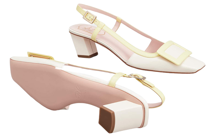 Sizing (W) Roger Vivier Belle Vivier ''Beige Gesp Vierkante Neus Blokhak'' RVW00625601D1P1U03