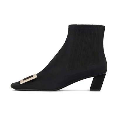 (W) Roger Vivier Belle Vivier 'Black Metal Buckle Velvet Chelsea Boot'