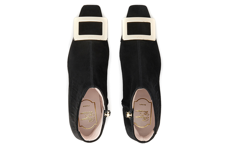 (W) Roger Vivier Belle Vivier 'Black Metal Buckle Velvet Chelsea Boot' 圖 4