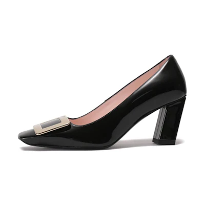 (W) Roger Vivier Belle Vivier 'Black Patent with Metal Buckle'