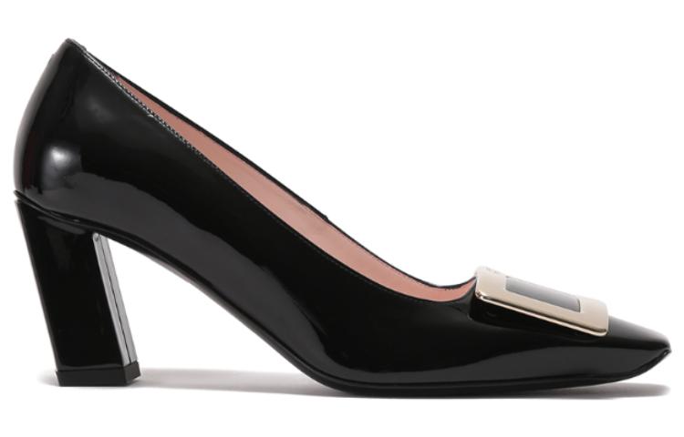 Order Roger Vivier 羅傑維維亞 Belle Vivier 漆皮 金屬方扣淺口 粗跟 高跟鞋 7.5cm 女款 黑色