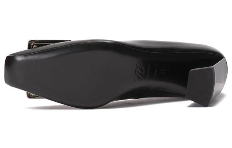 Details for Roger Vivier 羅傑維維亞 Belle Vivier 漆皮 金屬方扣淺口 粗跟 高跟鞋 7.5cm 女款 黑色