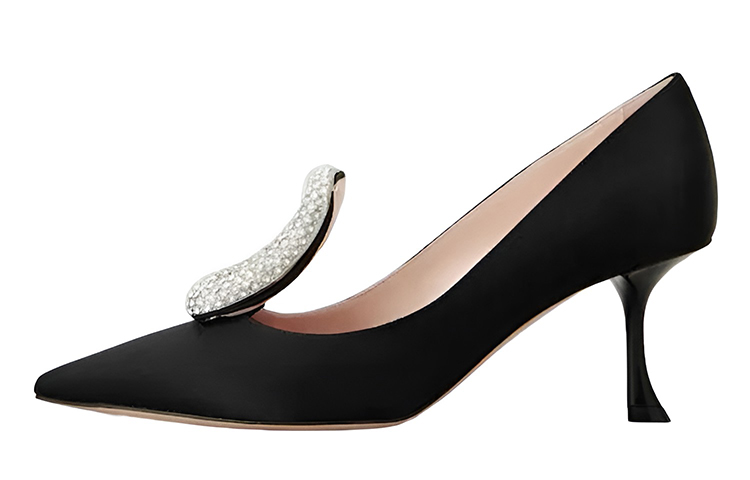 (W) Roger Vivier Belle Vivier 'Black Satin Crystal Buckle'