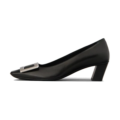 (W) Roger Vivier Belle Vivier 'Black Square Toe Block Heel'