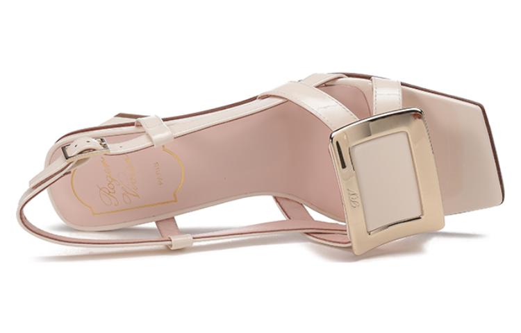 Purchase (W) Roger Vivier Belle Vivier 'Sandal Tumit Blok Krim Patent dengan Gesper Metal' RVW65832620D1PC019