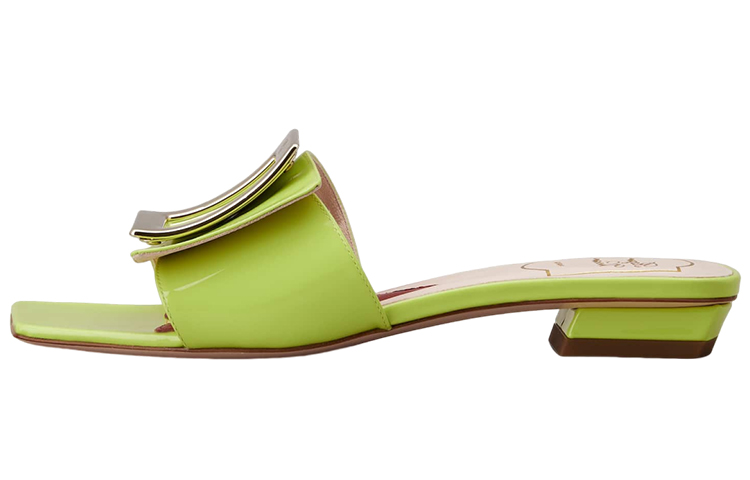 (W) Roger Vivier Belle Vivier 'Green Patent Square-Toe with Metal Buckle'