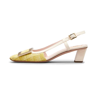 (W) Roger Vivier Belle Vivier 'Metal Buckle Beige Mule'