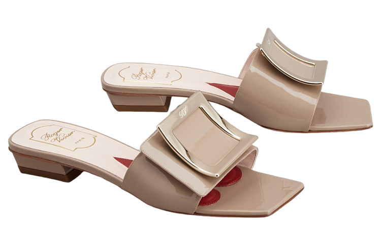 Lookbook 羅傑維維亞 Roger Vivier Belle Vivier 漆皮 方頭 金屬飾扣 時尚涼拖 女款 灰色