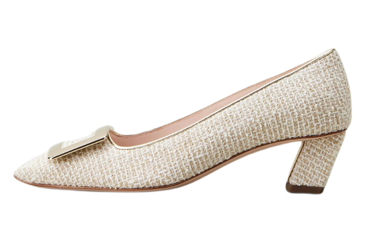 (W) Roger Vivier Belle Vivier High Heels 'Beige Fabric with Metal Buckle'