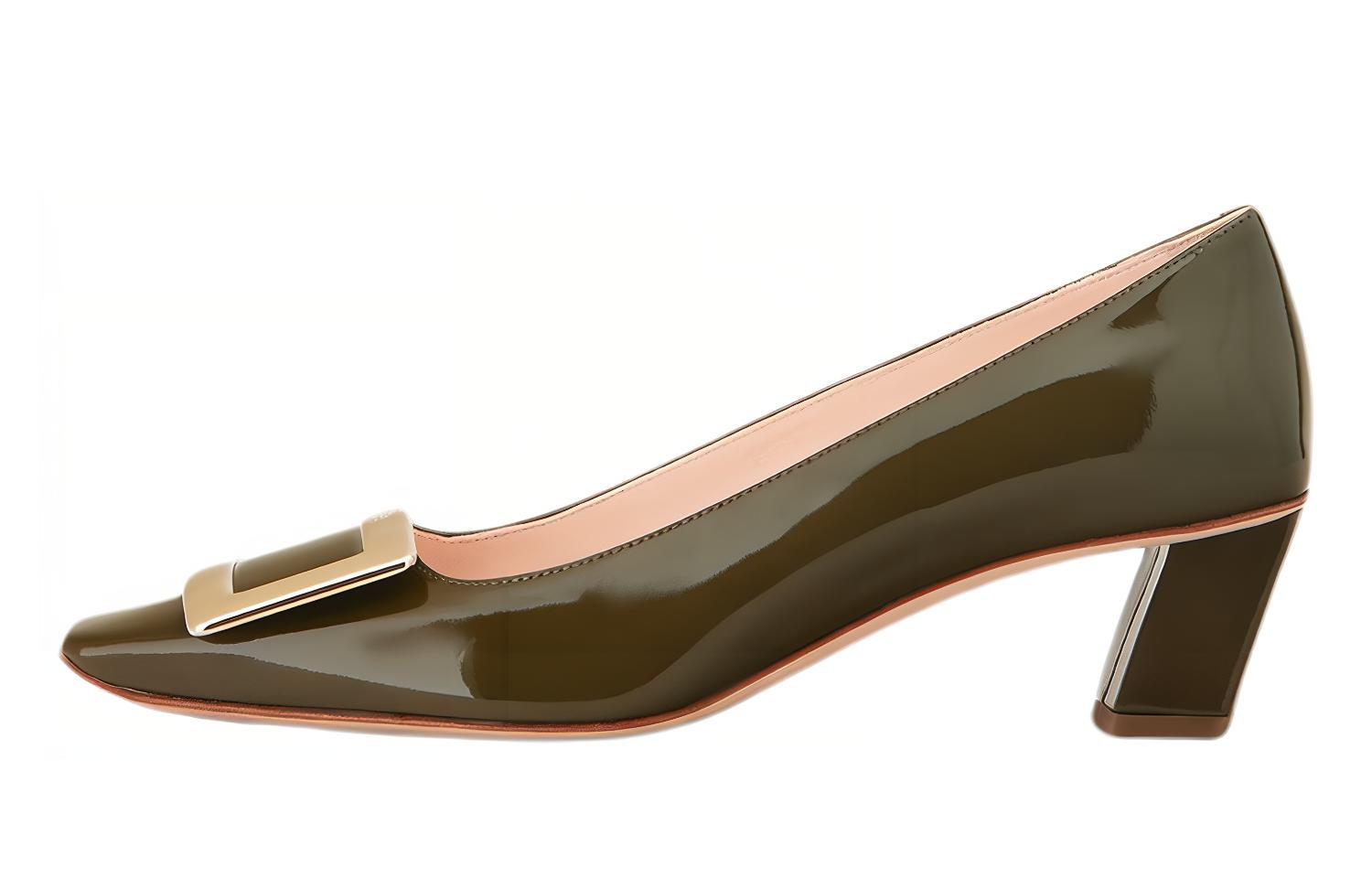 (W) Roger Vivier Belle Vivier High Heels 'Metallic Buckle Green Patent'