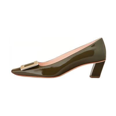 (W) Roger Vivier Belle Vivier High Heels 'Metallic Buckle Green Patent'