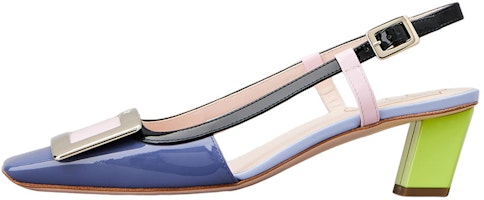 (Women) Roger Vivier Belle Vivier Leather Buckle Square Toe Block Heel 'Blue' RVW00625600D1P4O85 (Women) Roger Vivier Belle Vivier Leather Buckle Square Toe Block Heel 'Blue' RVW00625600D1P4O85