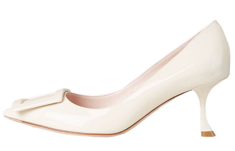 Buy Roger Vivier 裹皮革飾扣漆皮高跟鞋 女款 奶油色