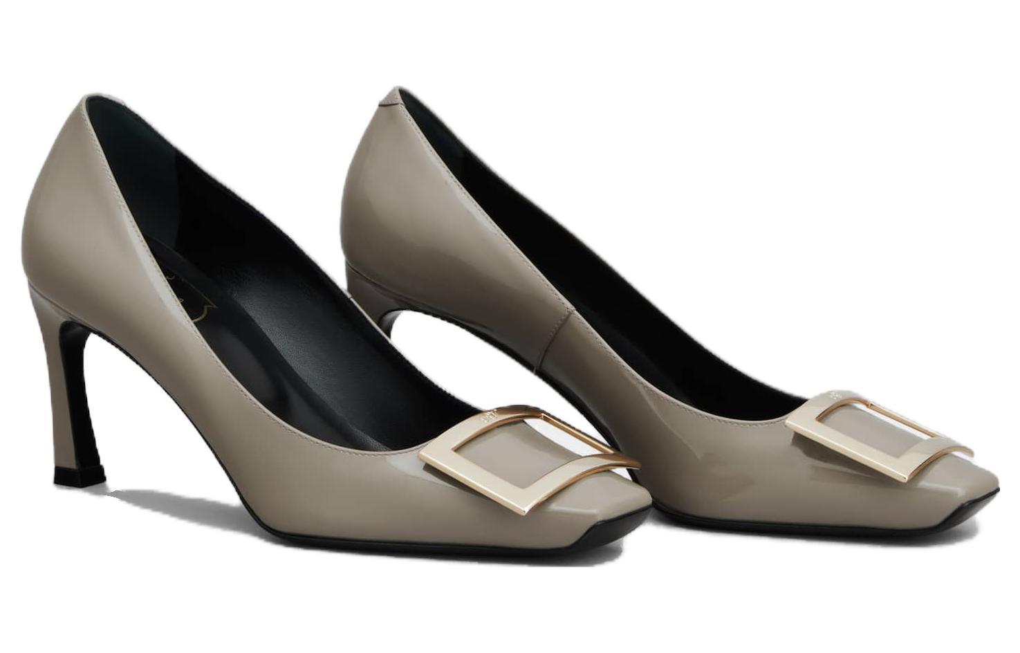 Shop Roger Vivier 羅杰維維亞 Belle Vivier Trompette 漆皮 方跟 高跟鞋 女款 灰色