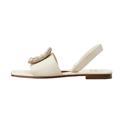 (W) Roger Vivier Biki Love 'Rhinestone Buckle Leather Sandals Beige'