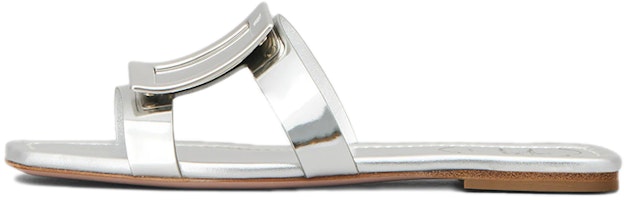 (Women) Roger Vivier Bikiviv 'Silver Metal Buckle Leather Mules' RVW504233205ESB200 (Women) Roger Vivier Bikiviv 'Silver Metal Buckle Leather Mules' RVW504233205ESB200