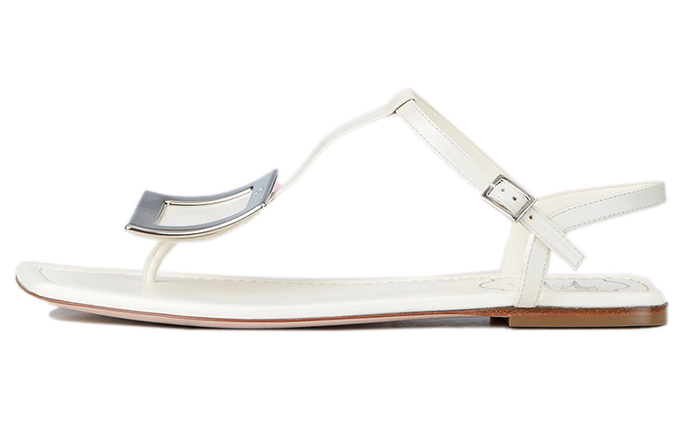 (W) Roger Vivier Bikiviv' Thong 'Metal Buckle White Leather'