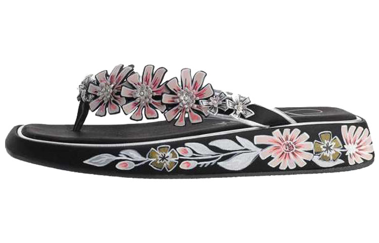 (W) Roger Vivier Blossom Satin Slide 'Black'