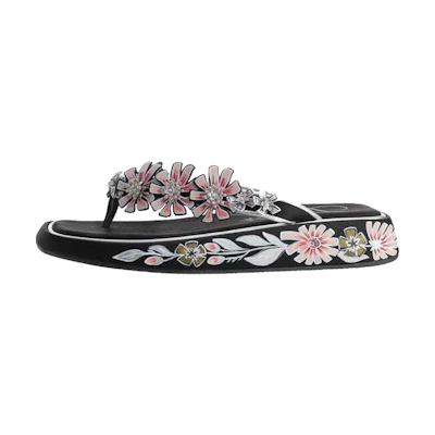 (W) Roger Vivier Blossom Satin Slide 'Black'