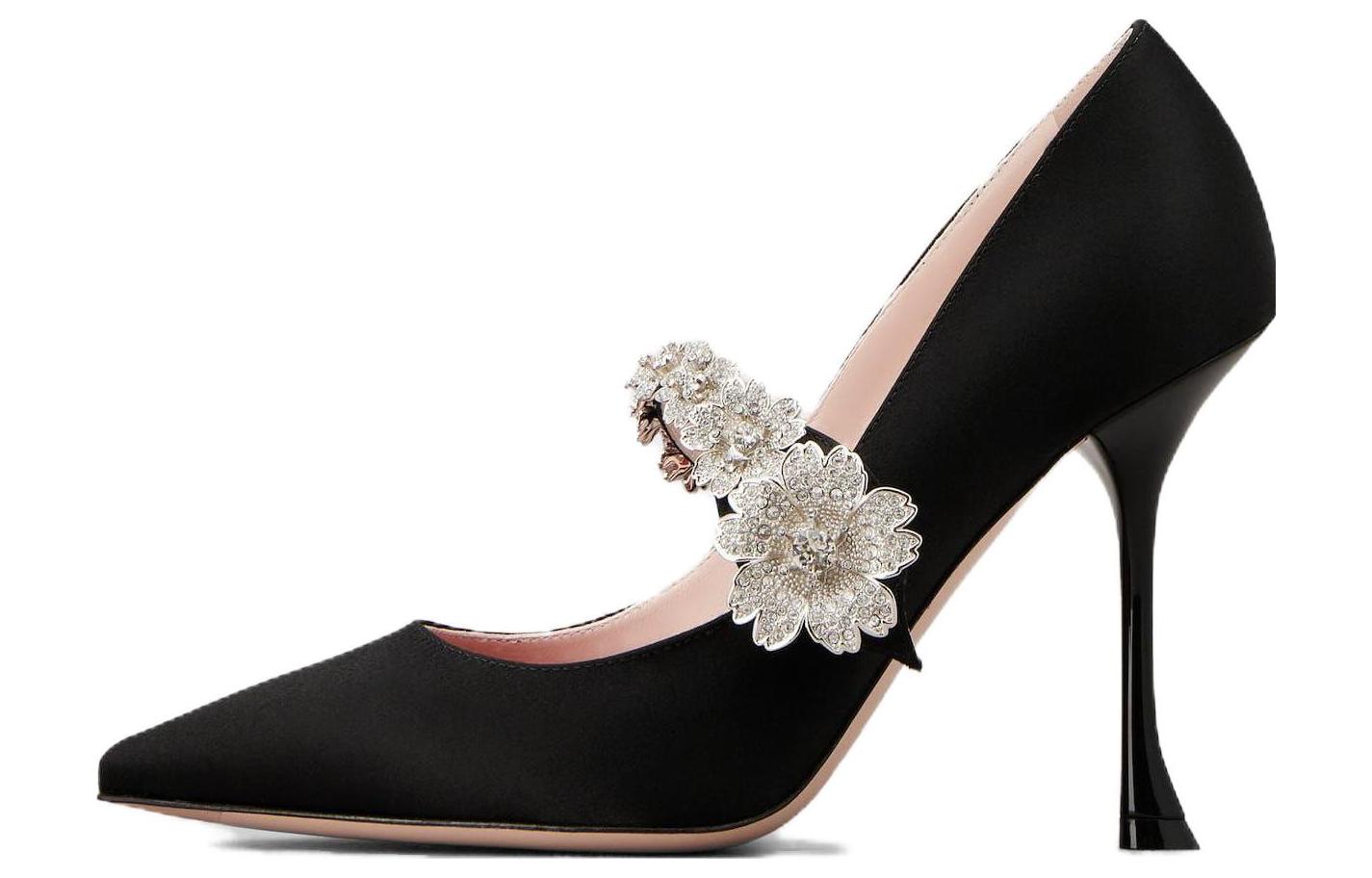 Buy (W) Roger Vivier Zapatos de Tacón Negro Punta Fina con Flores Bouquet RVW53836020RS0B999
