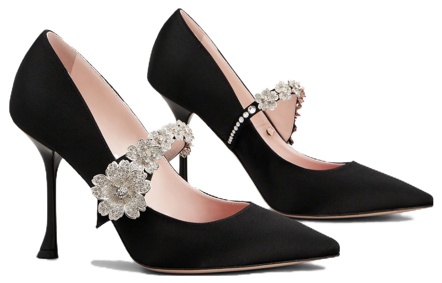 Order (W) Roger Vivier Zapatos de Tacón Negro Punta Fina con Flores Bouquet RVW53836020RS0B999