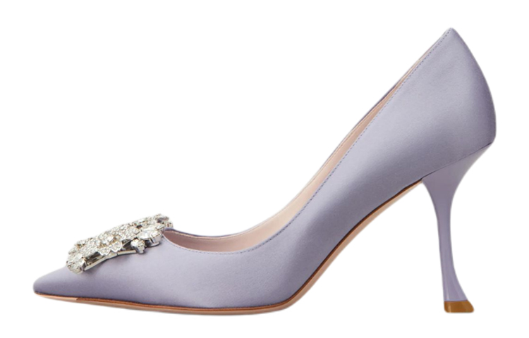 (W) Roger Vivier Bouquet Strass Buckle Satin High Heels 'Purple'