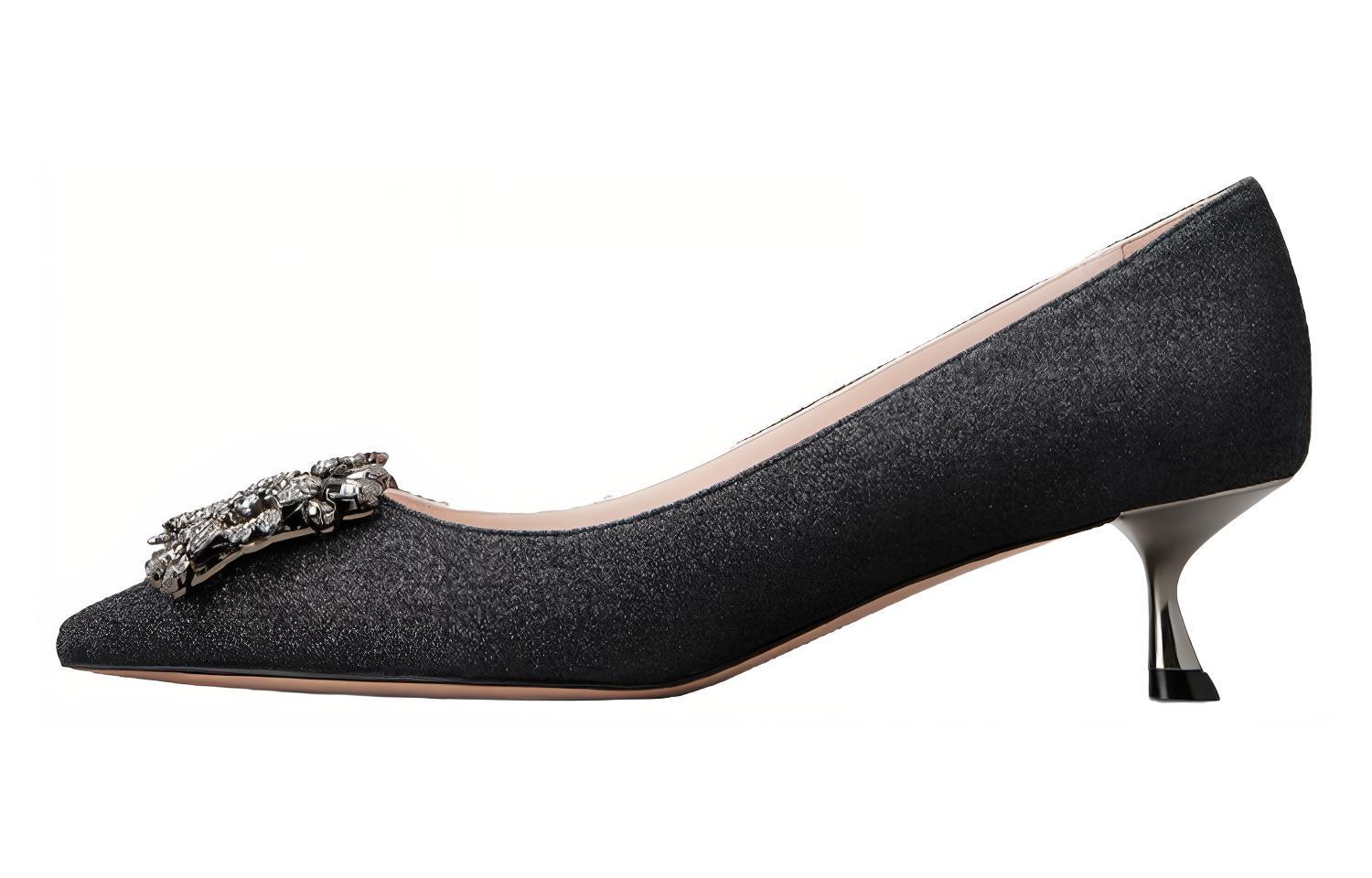 (Women) Roger Vivier Bouquet Strass Pointed-Toe Slingback Kitten Heels 'Black' RVW543280206WAB999