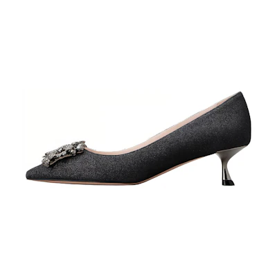 (W) Roger Vivier Bouquet Strass Pointed-Toe Slingback Kitten Heels 'Black'