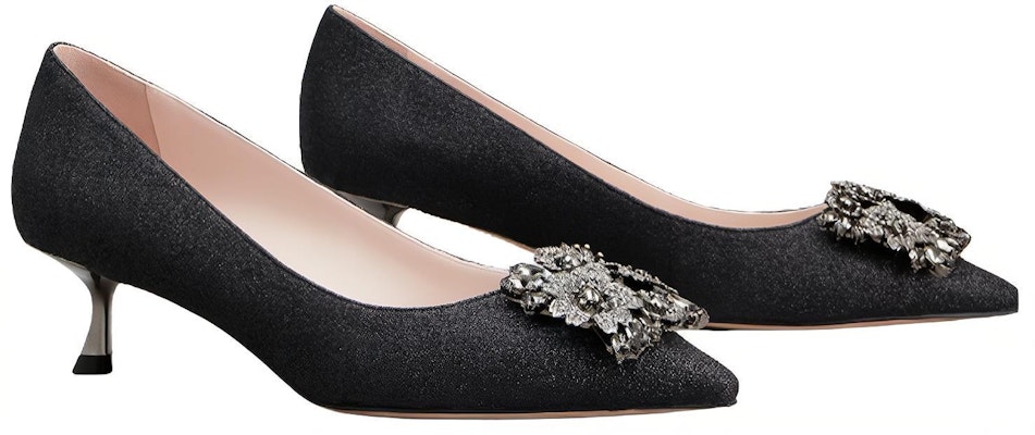 (Women) Roger Vivier Bouquet Strass Pointed-Toe Slingback Kitten Heels 'Black' RVW543280206WAB999 Order (Women) Roger Vivier Bouquet Strass Pointed-Toe Slingback Kitten Heels 'Black' RVW543280206WAB999