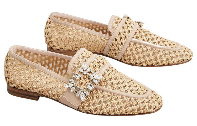 (W) Roger Vivier Broche Vivier 'Mesh Rafia Crystal Buckle Loafers Beige' 圖 2