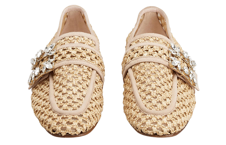 (W) Roger Vivier Broche Vivier 'Mesh Rafia Crystal Buckle Loafers Beige' 圖 3